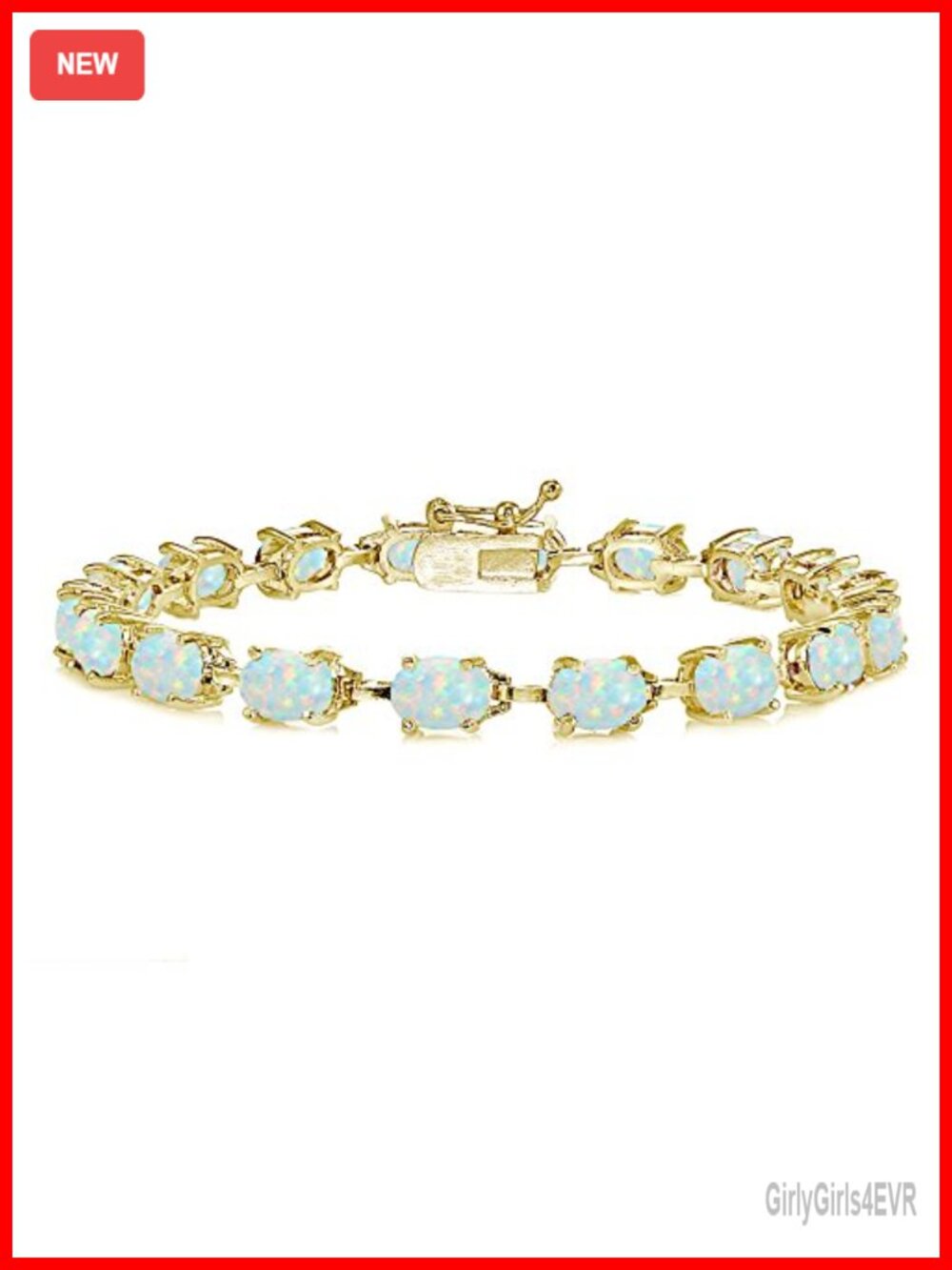 Sterling Silver White Opal Tennis Bracelet 7x5mm Oval Link for Women